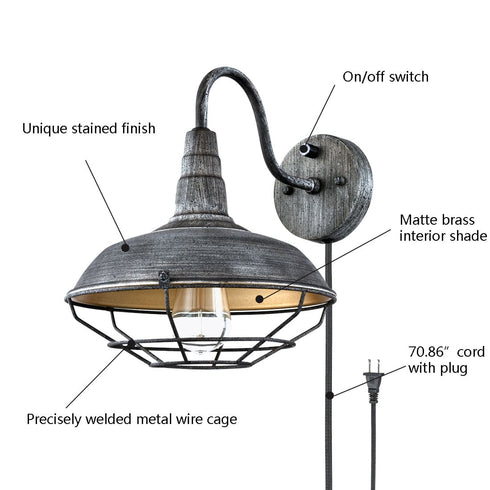 Vintage Stained Finish Wall Light Farmhouse Metal Cage Barn Wall Sconce Blue